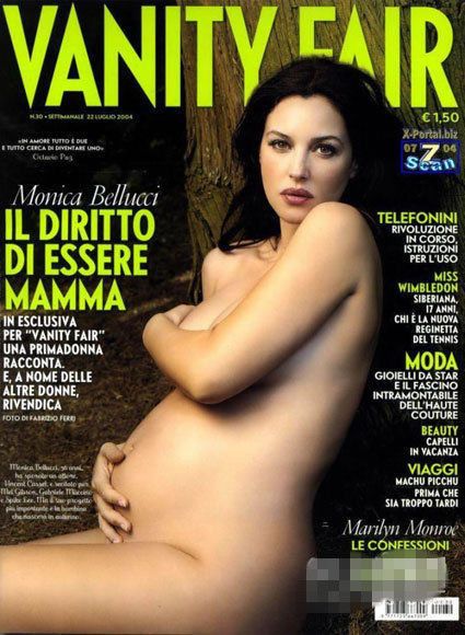 有性感女神之称的莫尼卡·贝鲁奇，因成功出演《骇客帝国》续集《重装上阵》中重要角色而名声大震，她的怀孕裸照被《VanityFair》（名利场）收购。