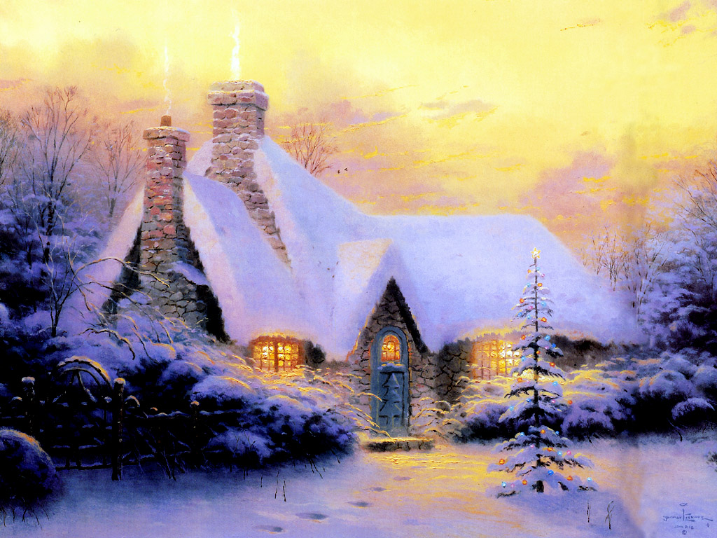 高清雪景油画